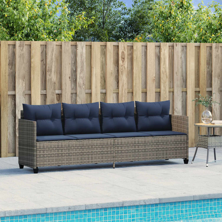 Ligbed met kussen poly rattan grijs
