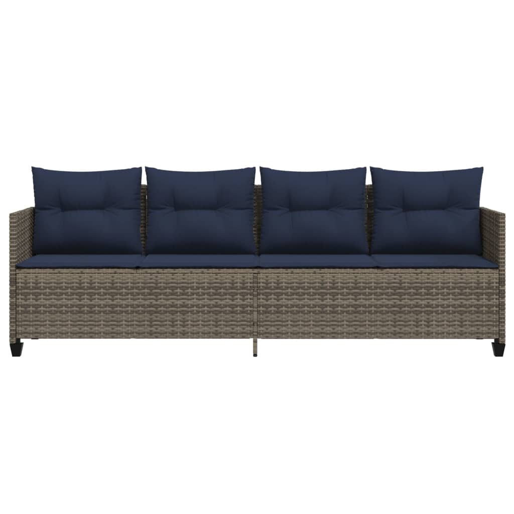 Ligbed met kussen poly rattan grijs