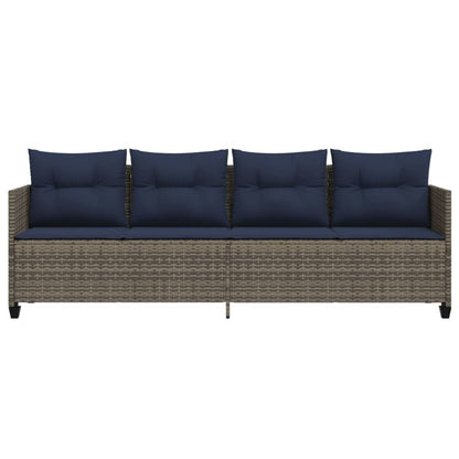 Ligbed met kussen poly rattan grijs