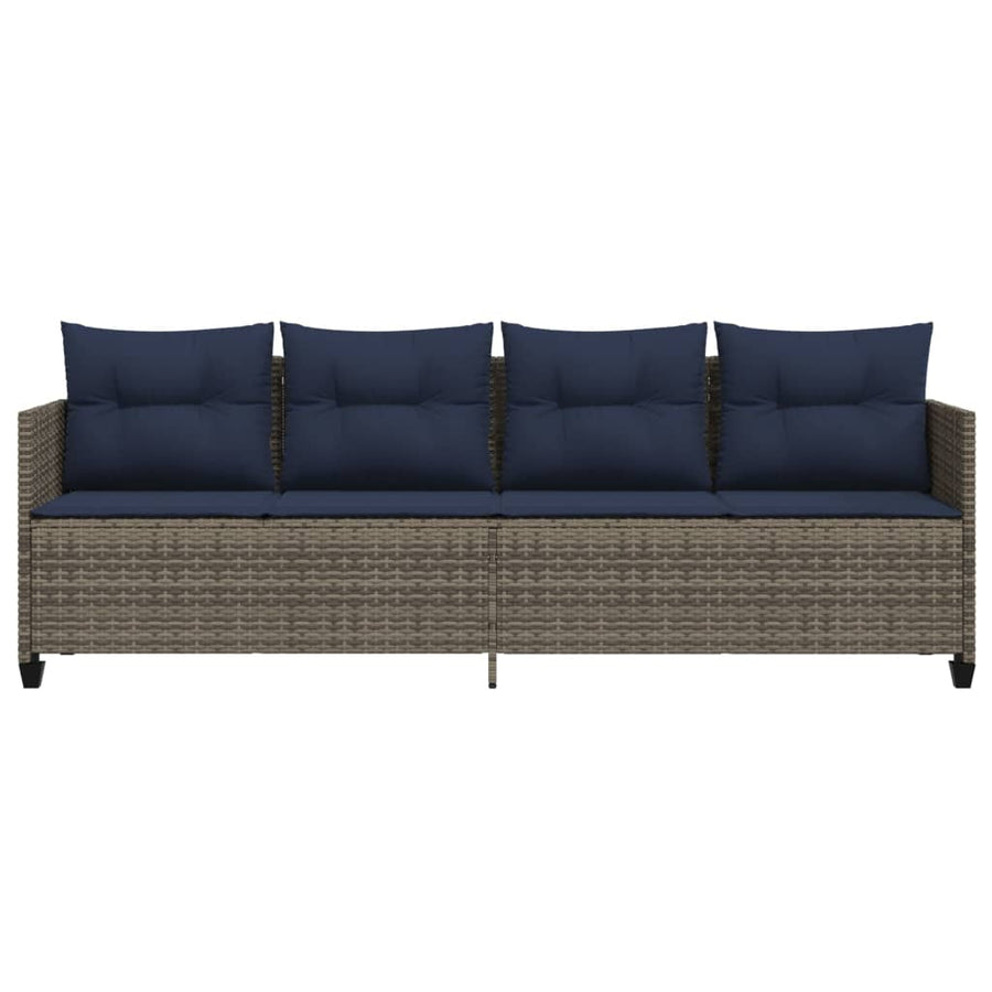 Ligbed met kussen poly rattan grijs