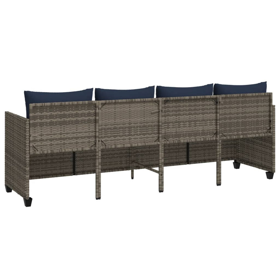 Ligbed met kussen poly rattan grijs