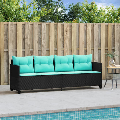 Ligbed met kussens poly rattan zwart