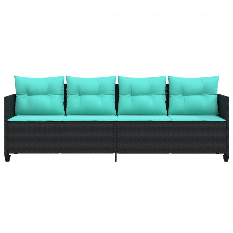 Ligbed met kussens poly rattan zwart