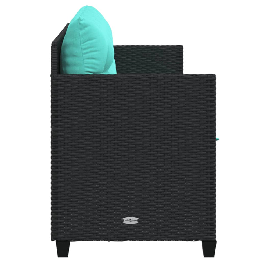 Ligbed met kussens poly rattan zwart