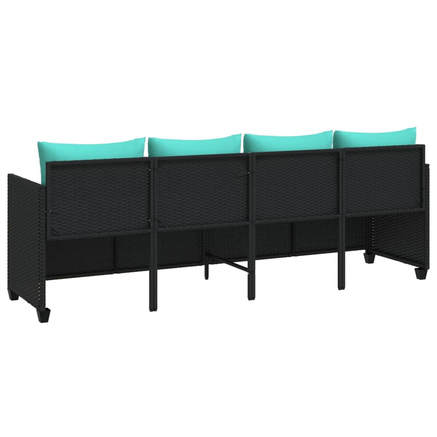 Ligbed met kussens poly rattan zwart