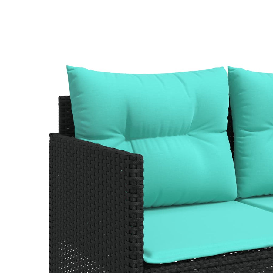 Ligbed met kussens poly rattan zwart