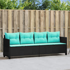 Ligbed poly rattan zwart met kussens