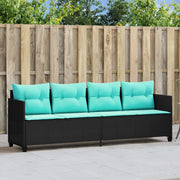 Ligbed poly rattan zwart met kussens