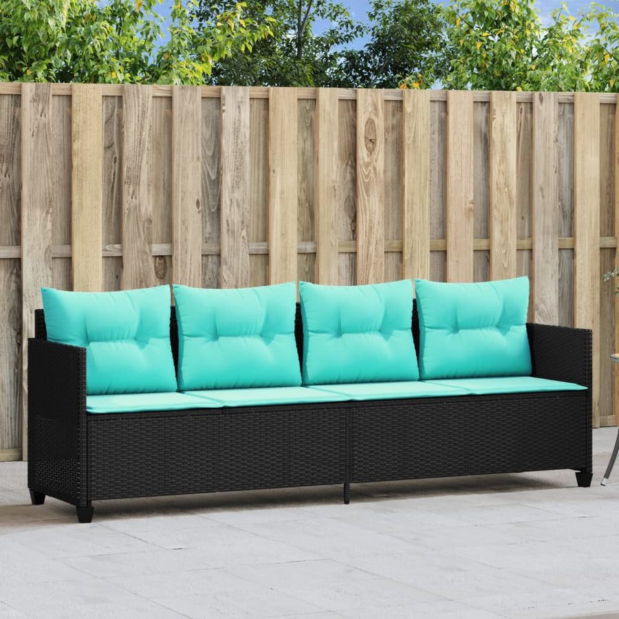 Ligbed met kussens poly rattan zwart