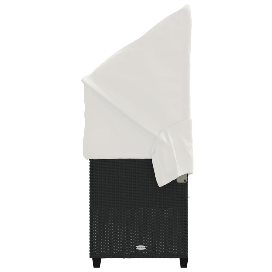Ligbed en kussens poly rattan Zwart en crème met luifel