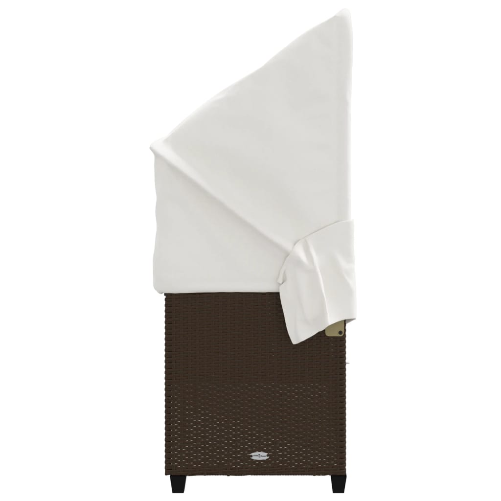 Ligbed en kussens poly rattan Bruin en crème met luifel