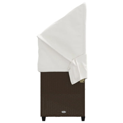 Ligbed en kussens poly rattan Bruin en crème met luifel