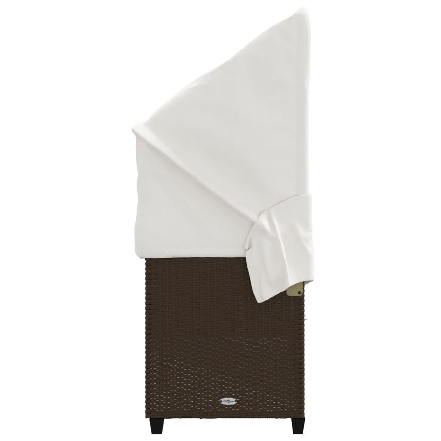 Ligbed en kussens poly rattan Bruin en crème met luifel
