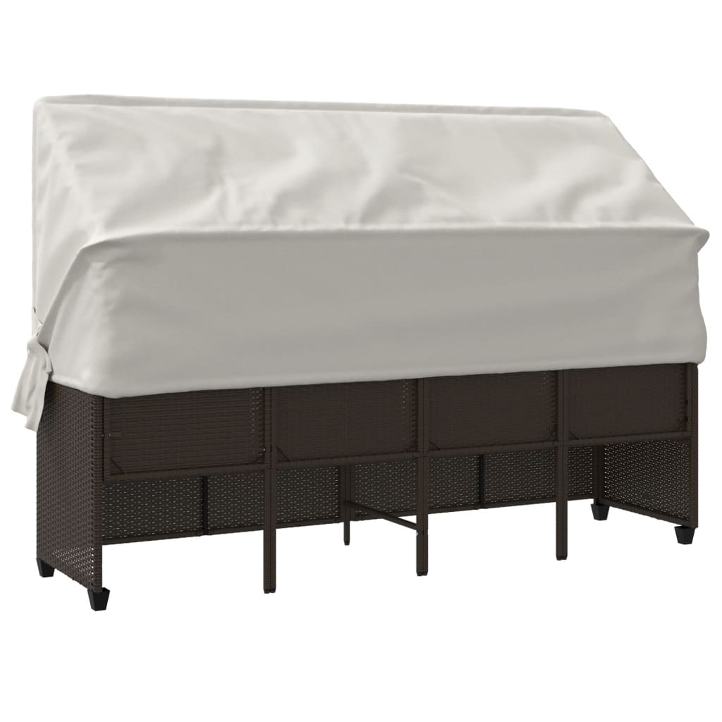 Ligbed en kussens poly rattan Bruin en crème met luifel