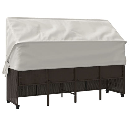 Ligbed en kussens poly rattan Bruin en crème met luifel