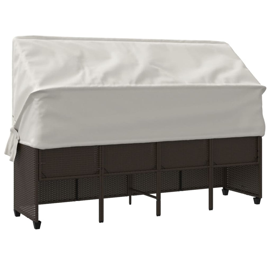 Ligbed en kussens poly rattan Bruin en crème met luifel