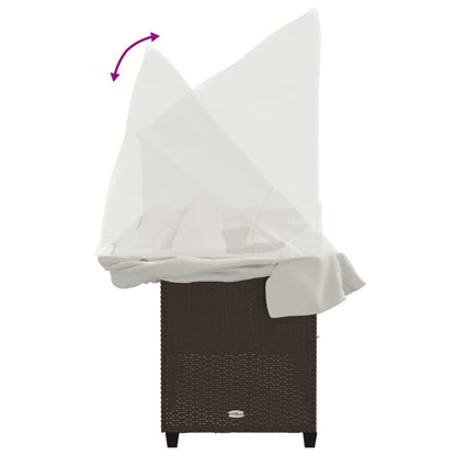 Ligbed en kussens poly rattan Bruin en crème met luifel