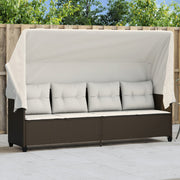 Ligbed met luifel en kussens poly rattan bruin 204x75x140 cm