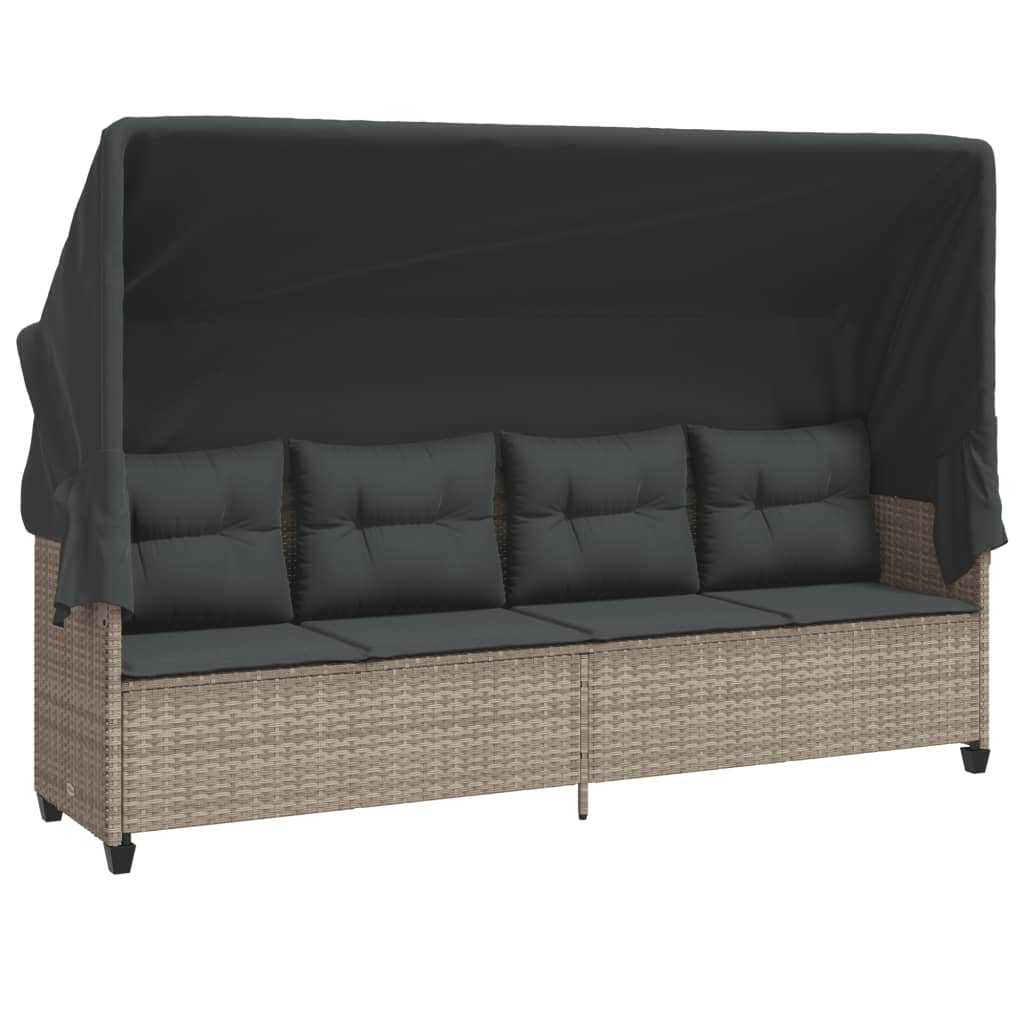 Ligbed Met Luifel En Kussens Poly Rattan  Lichtgrijs with canopy
