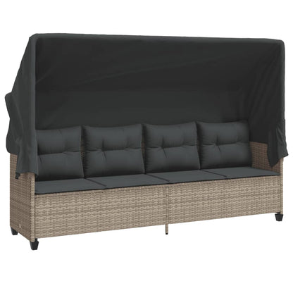 Ligbed Met Luifel En Kussens Poly Rattan  Lichtgrijs with canopy