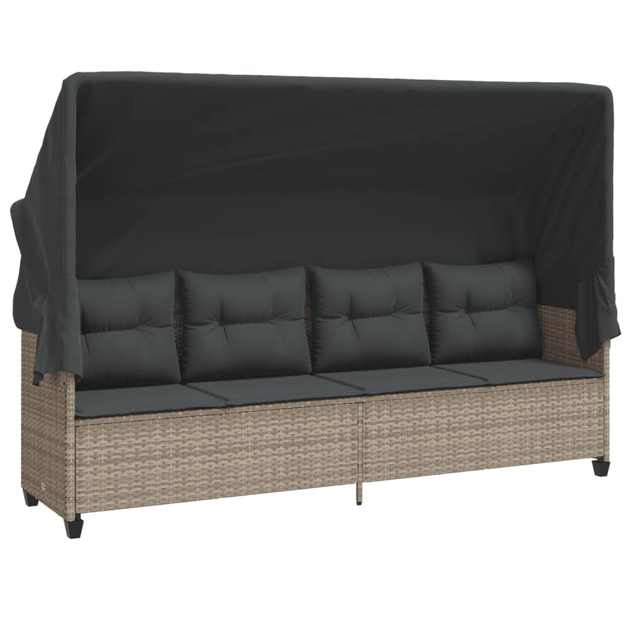 Ligbed Met Luifel En Kussens Poly Rattan  Lichtgrijs with canopy