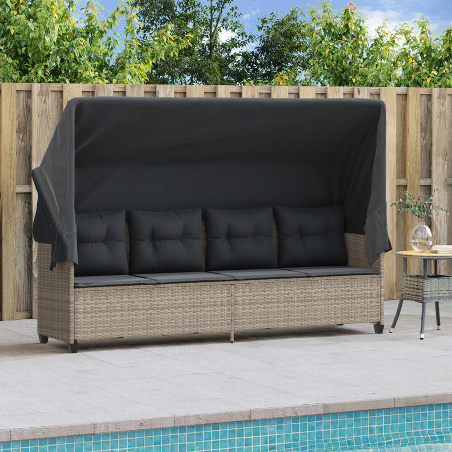 Ligbed Met Luifel En Kussens Poly Rattan  Lichtgrijs with canopy