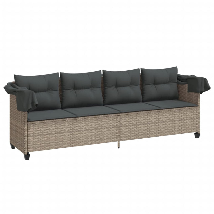 Ligbed Met Luifel En Kussens Poly Rattan  Lichtgrijs with canopy