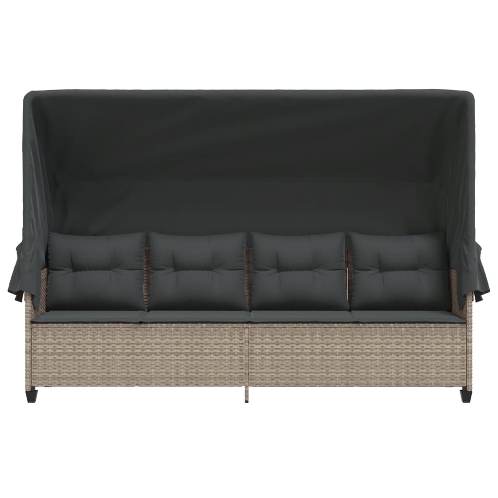 Ligbed Met Luifel En Kussens Poly Rattan  Lichtgrijs with canopy