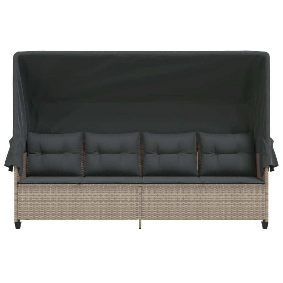Ligbed Met Luifel En Kussens Poly Rattan  Lichtgrijs with canopy