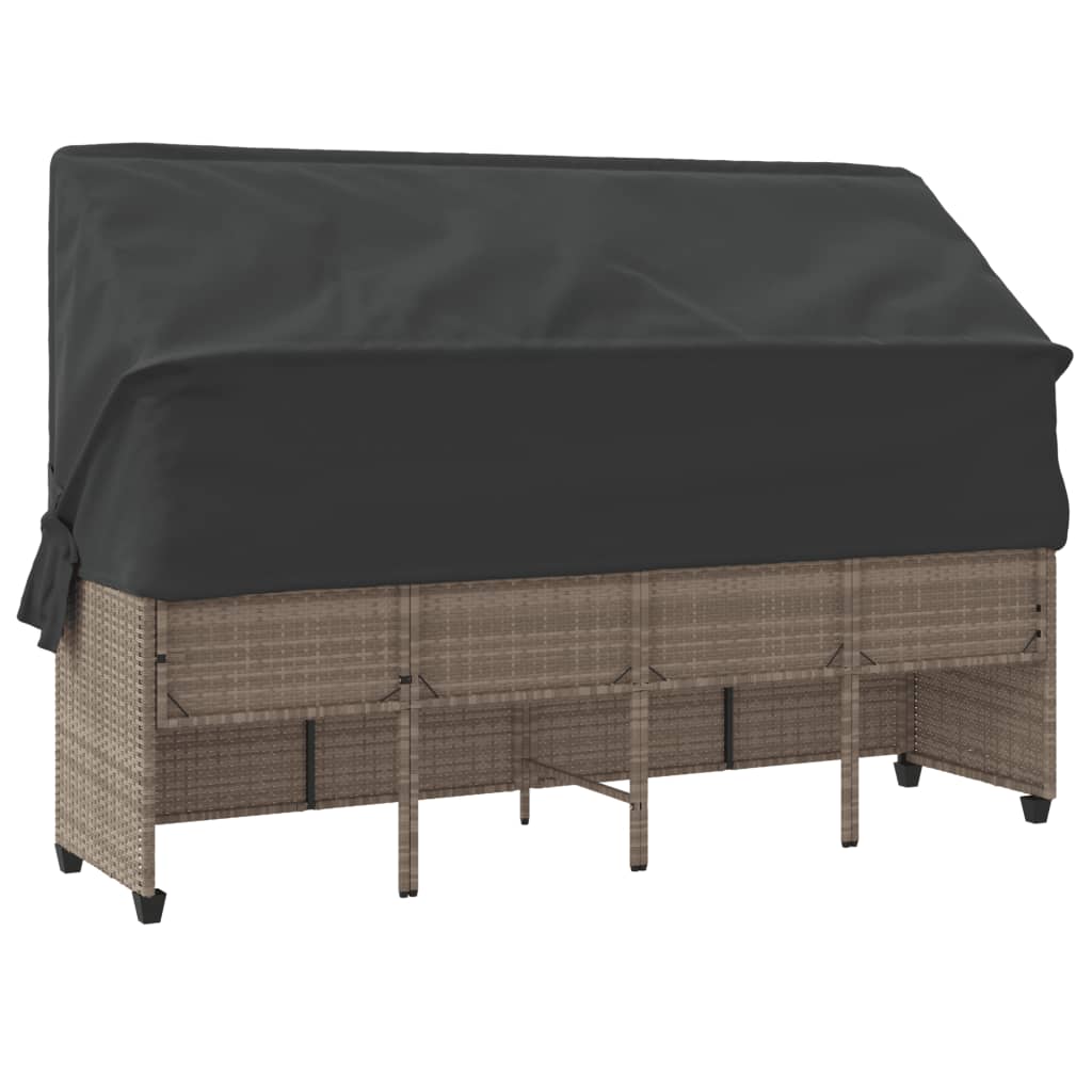 Ligbed Met Luifel En Kussens Poly Rattan  Lichtgrijs with canopy