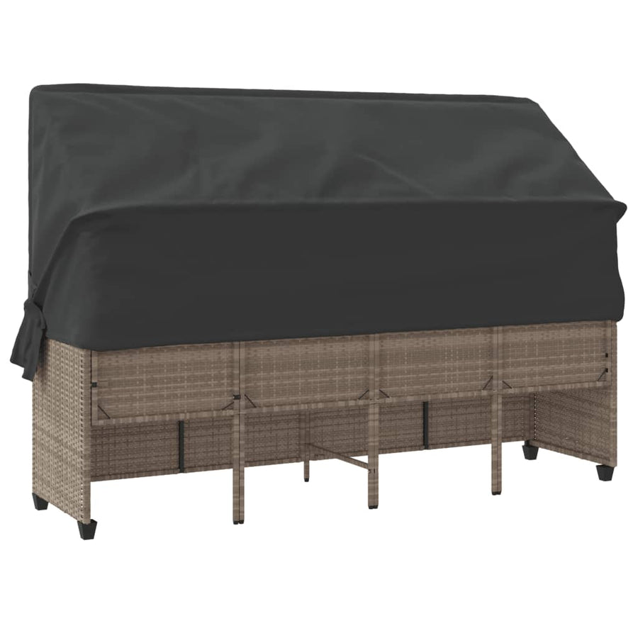 Ligbed Met Luifel En Kussens Poly Rattan  Lichtgrijs with canopy
