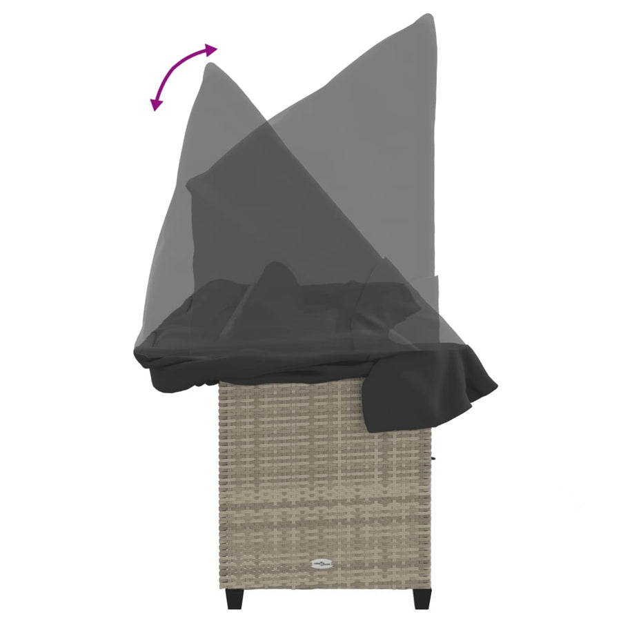 Ligbed Met Luifel En Kussens Poly Rattan  Lichtgrijs with canopy