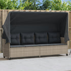 Ligbed Met Luifel En Kussens Poly Rattan  Lichtgrijs with canopy