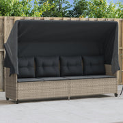 Ligbed poly rattan lichtgrijs met luifel en kussens