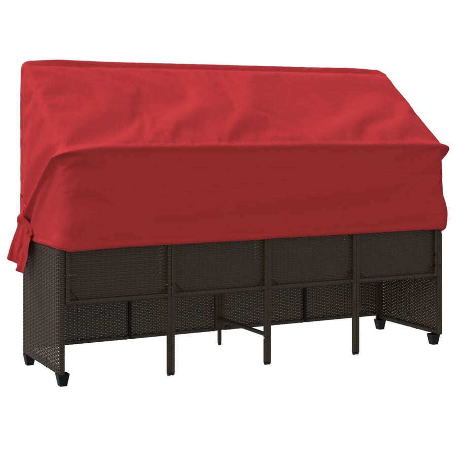 Ligbed Met Luifel En Kussens Poly Rattan Bruin