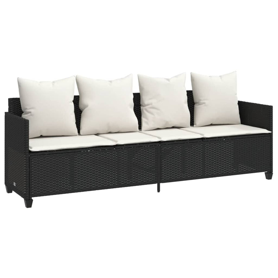 Ligbed Met Kussens Poly Rattan Zwart en crème without canopy