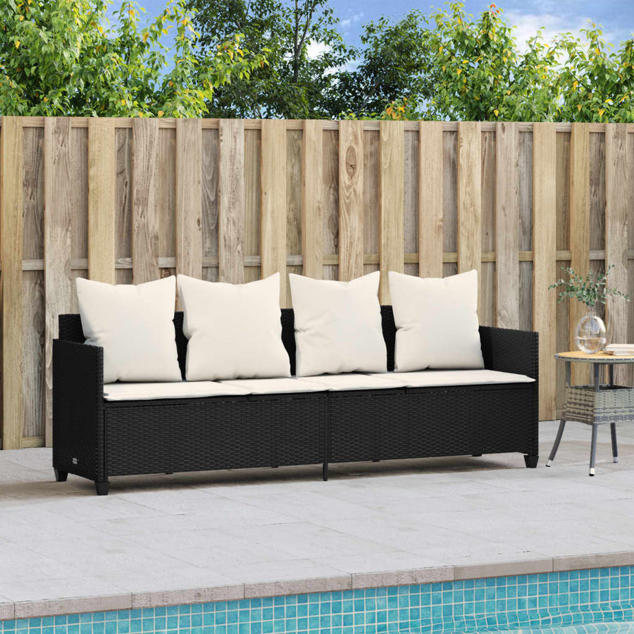 Ligbed Met Kussens Poly Rattan Zwart en crème without canopy