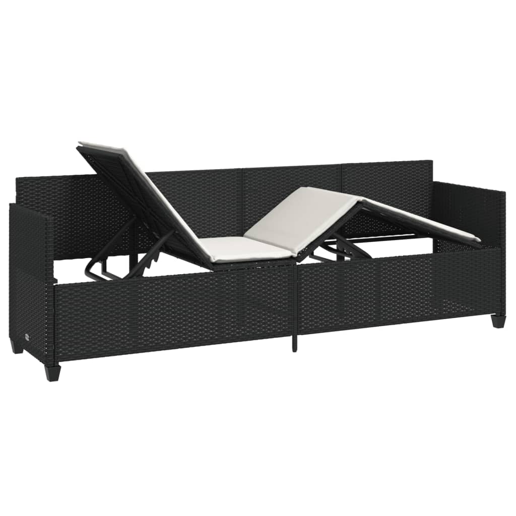 Ligbed Met Kussens Poly Rattan Zwart en crème without canopy