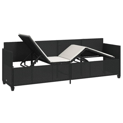 Ligbed Met Kussens Poly Rattan Zwart en crème without canopy