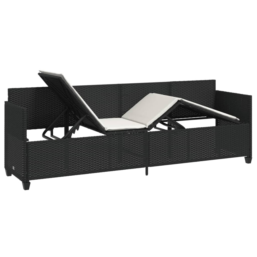 Ligbed Met Kussens Poly Rattan Zwart en crème without canopy