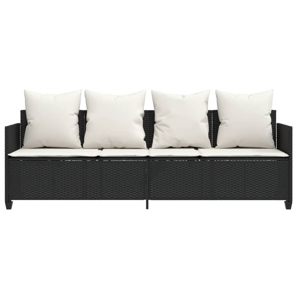 Ligbed Met Kussens Poly Rattan Zwart en crème without canopy