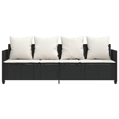 Ligbed Met Kussens Poly Rattan Zwart en crème without canopy