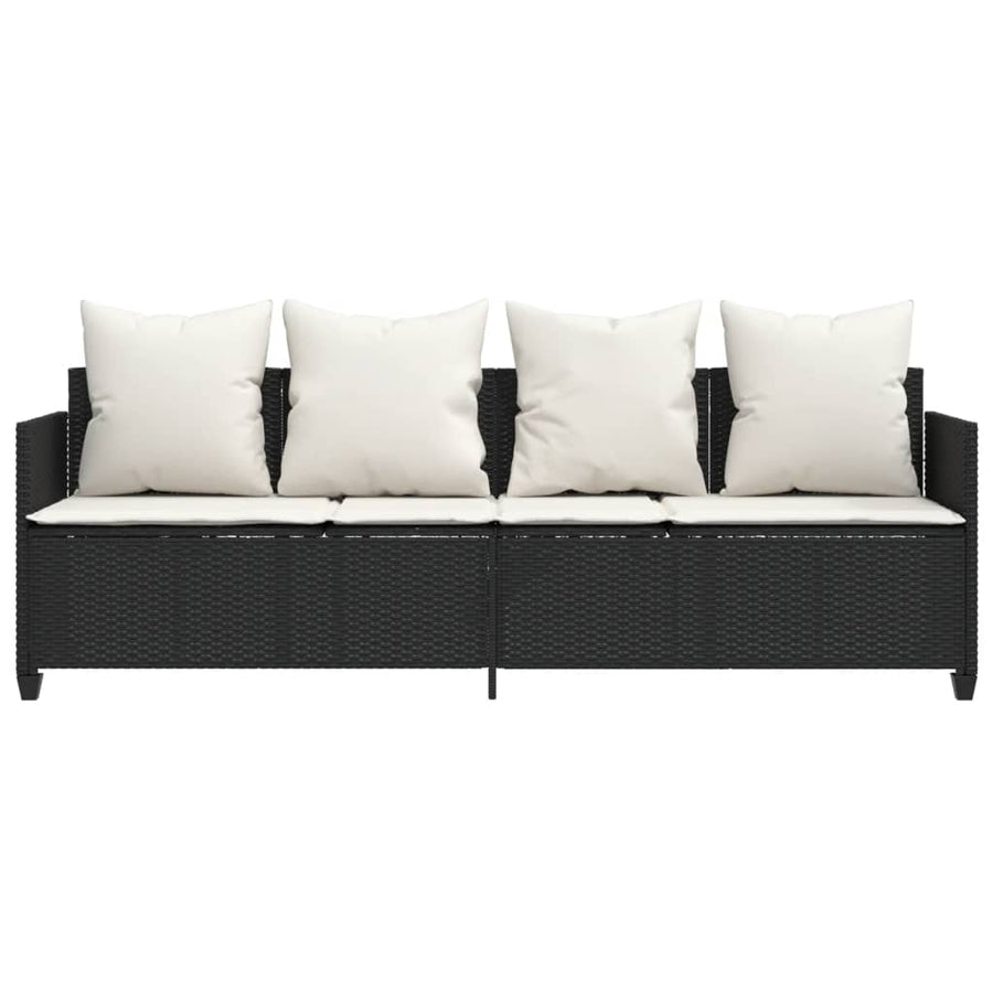 Ligbed Met Kussens Poly Rattan Zwart en crème without canopy