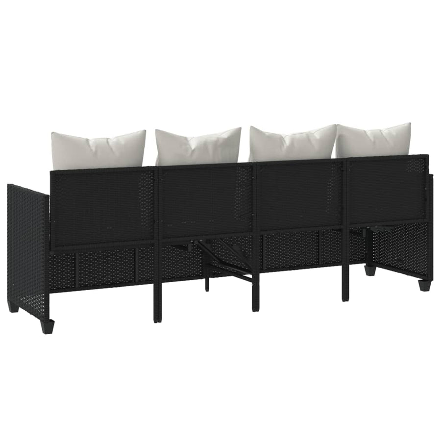 Ligbed Met Kussens Poly Rattan Zwart en crème without canopy