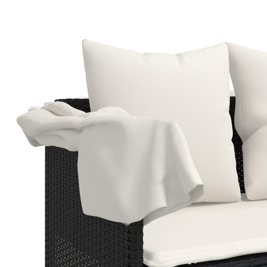 Ligbed Met Kussens Poly Rattan Zwart en crème without canopy