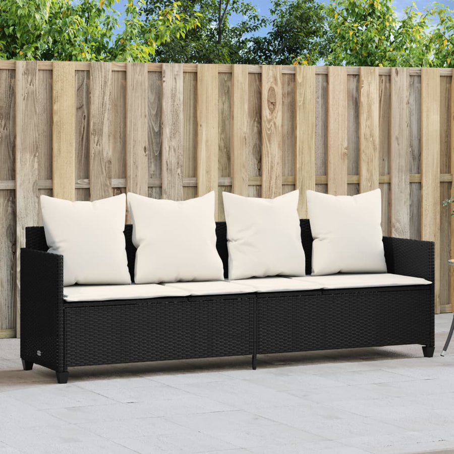 Ligbed Met Kussens Poly Rattan Zwart en crème without canopy