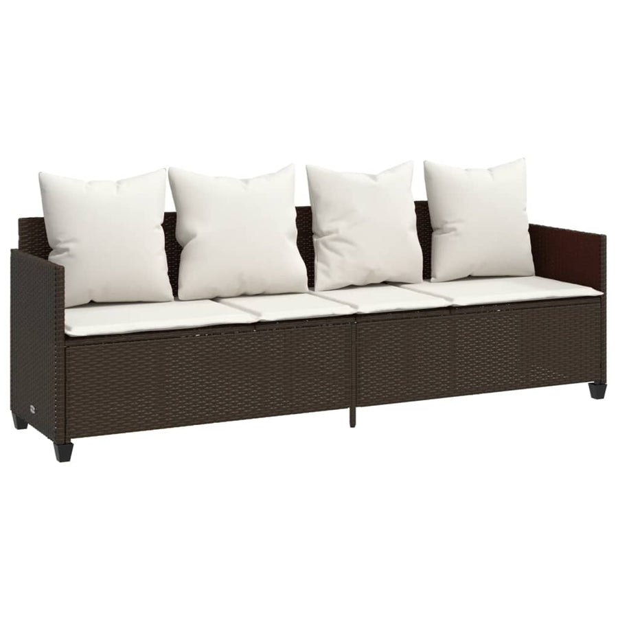 Ligbed Met Kussens Poly Rattan Bruin en crème without canopy