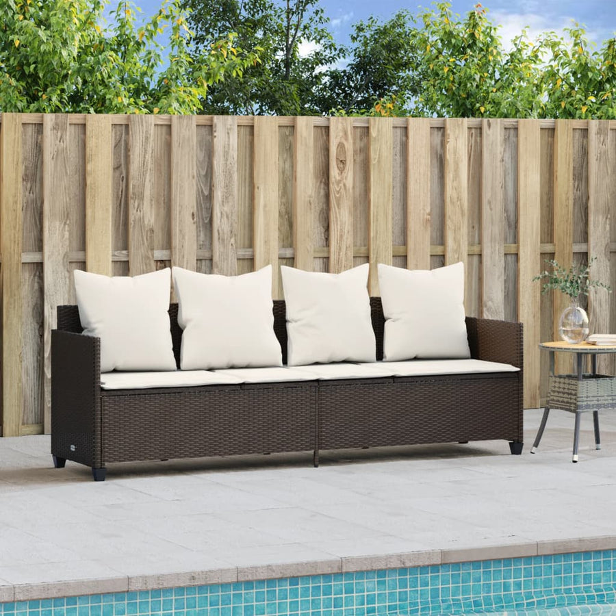 Ligbed Met Kussens Poly Rattan Bruin en crème without canopy