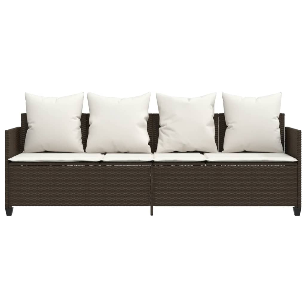 Ligbed Met Kussens Poly Rattan Bruin en crème without canopy