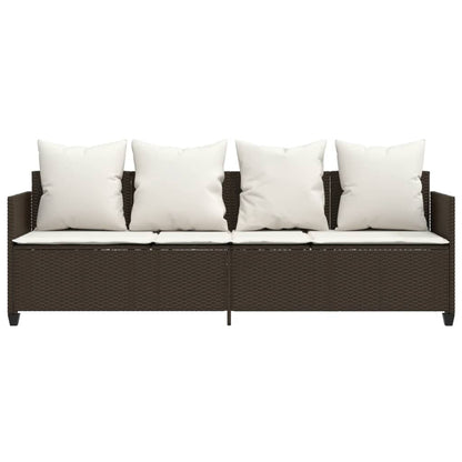 Ligbed Met Kussens Poly Rattan Bruin en crème without canopy